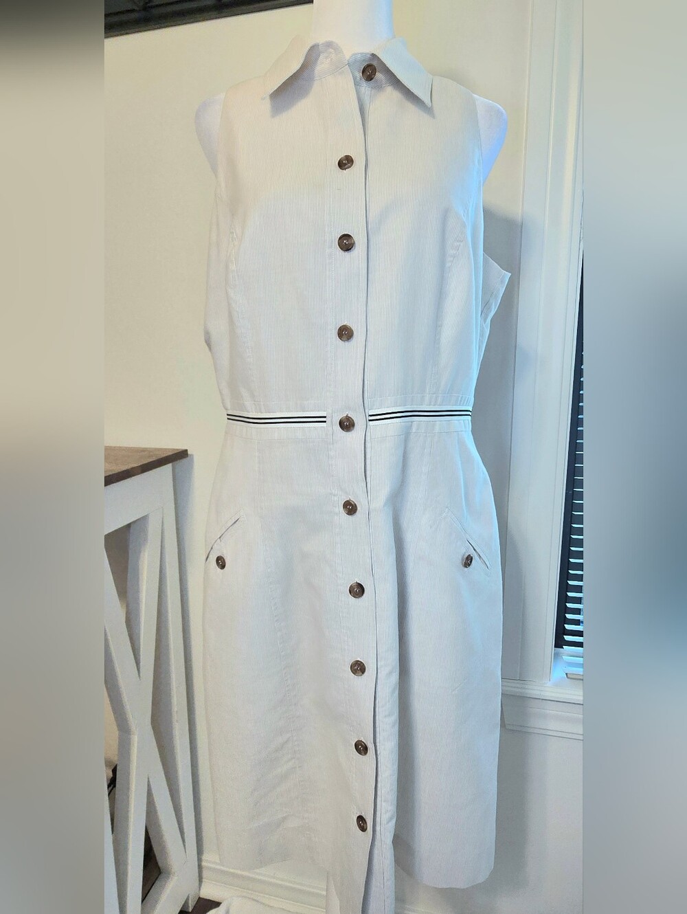 Cremieux Seersucker Shirt Dress w/ Waist Detail Women's Size 10